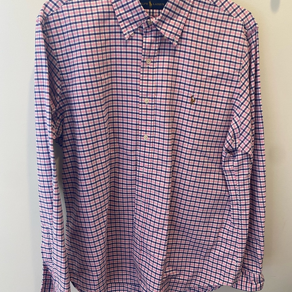 Ralph Lauren Men's Casual Pink and Blue Check Shirt